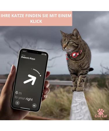 Croc-Cat Airtag Cat Neck Band - Safe Stylish Collar for Kittens & Small Dogs | Compatible with Apple Airtag | Anti-Strangulation Safety Buckle | Red - Buy Online on SooperMarket.com