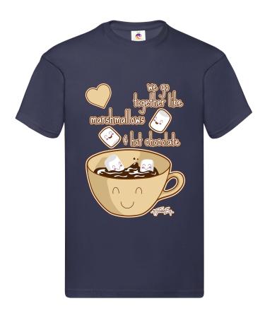 Berry Prints Men's We Go Together Like Marshmallows + Hot Chocolate T-Shirt M Deep Navy
