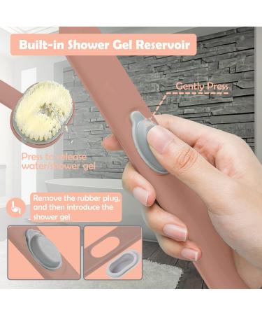 Pink Long Handle Back Scrubber for Shower with Soap Dispenser - Exfoliating Bath Brush 14in - Buy Online on SooperMarket.com