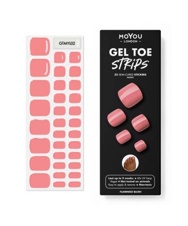 MOYOU LONDON Semi Cured Gel Nail Wraps 32 Pcs Gel Nail Polish Strips for Salon-Quality Pedicure Set with Nail File & Wooden Cuticle Stick (UV/LED Lamp Required) - Flamingo Blush
