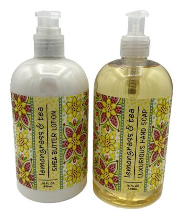 Greenwich Bay Trading Co Lemongrass and Tea Hand Soap and Shea Butter Lotion Set 16 Ounces Each