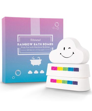Bath Bombs Gift Set, Ribivaul Rainbow Bath Bombs XXXL Size 6.5 oz 3 Handmade Bath Bombs with Natural Ingredients, Bath Bomb for Kids with Colorful Bubbles, Great Gift Idea for Halloween, Christmas 6.5 Ounce  3 Pcs (XXXL)