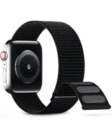 Nylon Sport Band Compatible with Apple Watch Band 38mm 40mm 41mm 42mm 44mm 45mm, Adjustable Breathable Women Men Braided Strap Compatible for iWatch Series 8/7/6/5/4/3/2 SE Dark Black A Dark Black 38MM/40MM/41MM