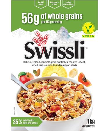Swissli Muesli 1kg / Pack of 2/35% Fruit and Nut/Authentic European Made Muesli/Non GMO/Vegan/High Source of Fibre/Excellent Source of Iron - Buy Online on SooperMarket.com