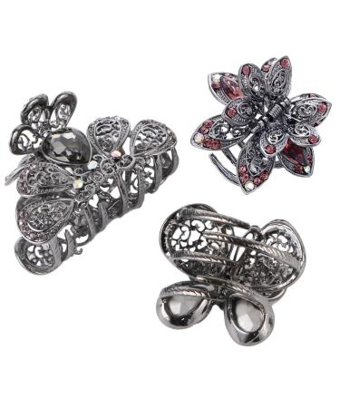 Kilofly 3pc Rhinestone Crystal Hair Clip Claw Barrettes Set for Women - 2 Small + 1 Medium - Buy Online on SooperMarket.com