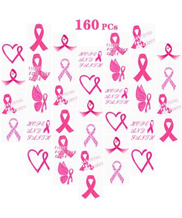 160 PCs Pink Ribbon Tattoos Breast Cancer Awareness Temporary Tattoos