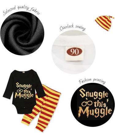 Baby Snuggle This Muggle Bodysuit Set 6-9 Months | Black Long Sleeve Outfit with Striped Pants & Hat - Buy Online on SooperMarket.com