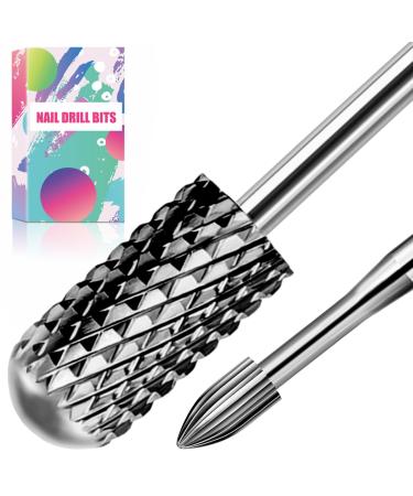 Nail Drill Bits 2Pcs Cuticle Clean Bit Tungsten Carbide 3/32 Nail Bit for Nail Drill Coarse Nail Bit Smooth Round Top Barrel Head with Cuticle Bit Great for Acrylic Gel Polish and Natural Nail Snake Head Coarse