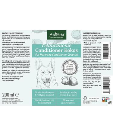 Aniforte Fellharmonie Conditioner for Dogs 200ml - Natural Coconut Oil & Aloe Vera Rinse for All Coat Types Perfume-Free International Shipping - Buy Online on SooperMarket.com