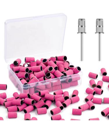 Rolybag Sanding Bands for Nail Drill Drill Sanding Band 240 Pink with Storage Box Include 100 Superfine Grinding Wheel Sand Bands and 2 Pieces Mandrel for Most Size 3/32 Nail Drill Machine