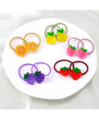 Cartoon Fruit Hair Ties - 10pcs Jelly Fruit Elastic Bands for Girls, Cute Ponytail Holders for Toddler to Teens - No Damage Hair Accessories - Buy Online on SooperMarket.com