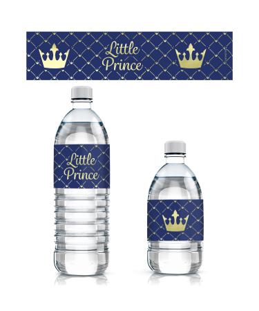 Royal Prince Baby Shower Water Bottle Labels - Shiny Foil - 24 Stickers
