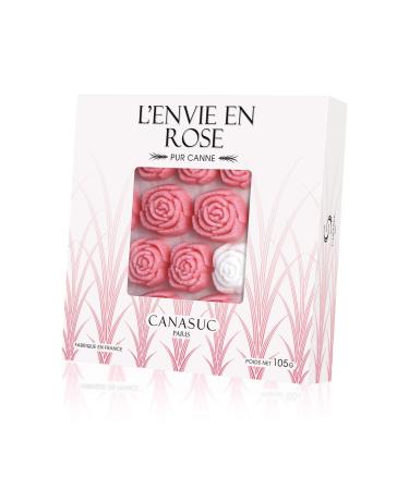 Canasuc Paris, L' Envie en Rose Pur Sucre de Canne,"Window Gift Box" of 36 Assorted French Molded Rose Sugar Pieces, White & Rose, 3.35 Oz