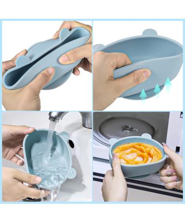 Lanjue Silicone Suction Bowl Set for Baby Toddler | BPA Free Non Slip Weaning Bowl with Spoon & Fork | Blue - Buy Online on SooperMarket.com