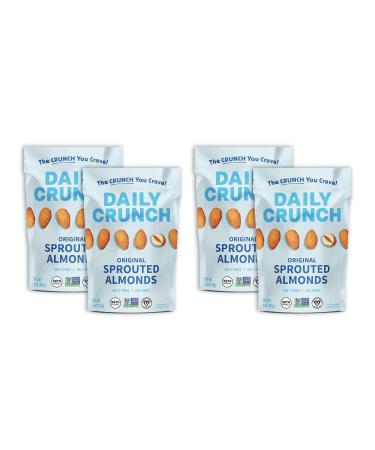 Daily Crunch Sprouted Almonds, 5 Ounce Resealable Bags, Pack of 4 - Sprouted and Dehydrated for a Unique Crunch, Keto Friendly, Non-GMO, Oil and Salt Free, Vegan, Healthy Snack Original Sprouted 5 Ounce (Pack of 4)