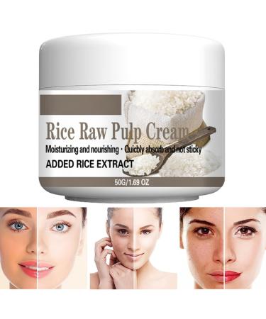 Rice Raw Pulp Cream Facial Moisturizing Cream with Face Cream Applicator Spoon 1.69 Oz Day and Night Hydrating Facial Cream Face Skin Care Moisturizer for Smooth & Radiant