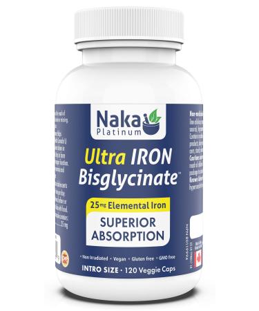 120 vcaps Iron Bisglycinate 25 mg Elemental Iron Superior Absorption Made in Canada (120 caps) 120 count (Pack of 1)