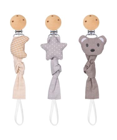 ALTcompluser 3 Pcs Dummy Clips BPA Free Soother Pacifier Chain Holder Clips Personalised Dummy Strap for Unisex Boys Girls Baby and Newborn (Grey)