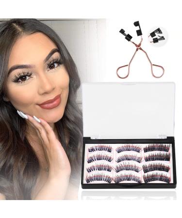 Magnetic Eyelashes without Eyeliner Reusable False Lashes Natural Look 3D Effect Waterproof Fake Eyelash Set with Applicator Schwarz