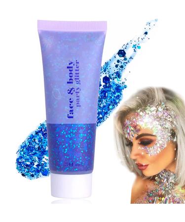 Body Glitter Gel 50ml Face Glitters Body Gel Sequins Shimmer Liquid Eyeshadow Mermaid Sequins Sparkling Chunky Body Lotion Glitter Liquid for Face Body Eye Hair Nail DIY Makeup Decoration-Blue#01 01#Blue