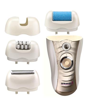 Sminiker 3 in 1 Lady Rechargeable Hair Removal Kit - Waterproof Bikini Trimmer, Epilator, Callus Remover - LED Shaver for Arms, Underarms, Bikini Line & Legs (Gold) - Buy Online on SooperMarket.com