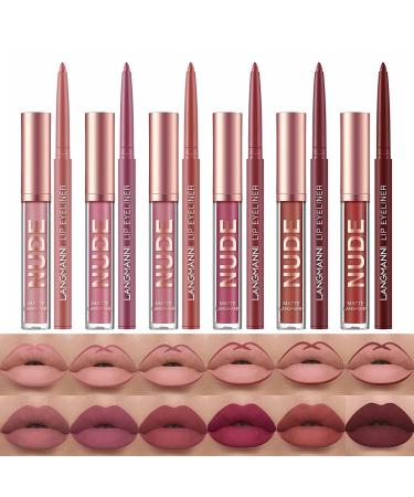 SUMEITANG 12Pcs Lip Liner and Lipstick Makeup Set, 6 Matte Nude Liquid Lip Stick With 6 Matching Smooth Lipliner pencil, All in One Waterproof Long Lasting Lipgloss, Girls&Women Lips Makeup Gift Set 12pcs Set