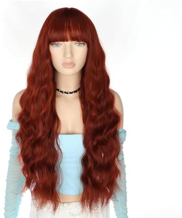 YEESHEDO Long Auburn Red Wigs for Women - 28 Natural Curly Wavy Synthetic Hair with Fringe for Daily Wear or Halloween Cosplay - Buy Online on SooperMarket.com