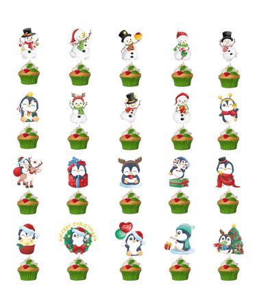 20 Pcs Christmas Snowman Penguin Cupcake Toppers Christmas Snowman Penguin Theme Party Cake Toppers for Kids Birthday Party Baby Shower Party Supplies Christmas Decoration Supplies
