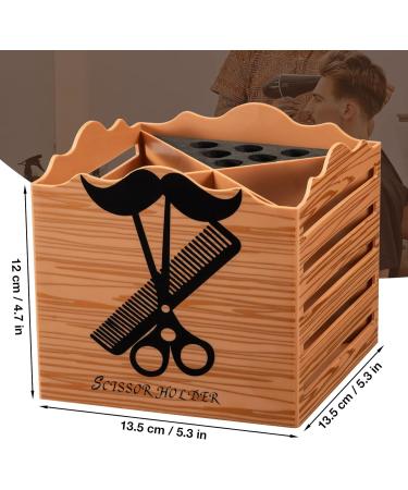 Professional Salon Scissor Shear Holder Box - Brown Wooden Desktop Storage for Hairdressers & Groomers | 4-Grille Sponge Holder with Comber Clips Stand - Buy Online on SooperMarket.com
