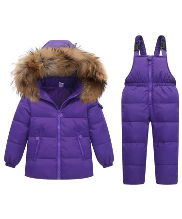 Kids Winter Puffer Jacket and Snow Bib Pants Ski Suits 2-Piece Snowsuit Hooded Down Coat and Snow Pants Outfits Set 18-24 Months Purple