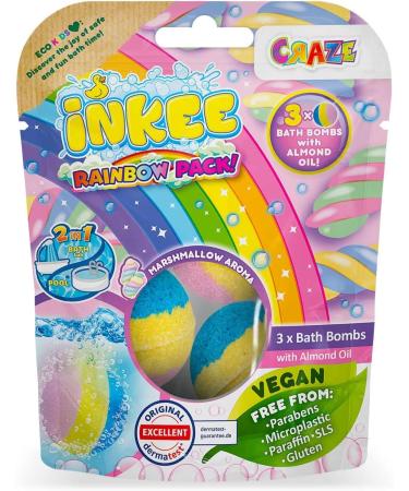 Inkee Rainbow Bath Bombs 3-Pack | Fragrant Kids Bath Time with Almond Oil & Colorful Layers - Buy Online on SooperMarket.com