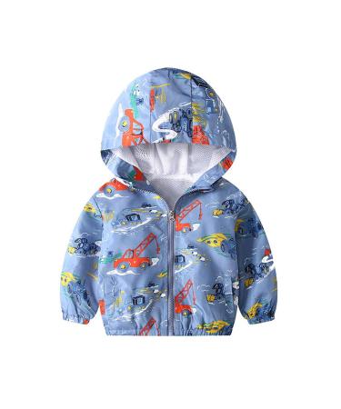 JinBei Jacket Boy Toddler Kids Hooded Jackets Baby Waterproof Windbreaker Hooded Zip Windproof Long Sleeve Coat Cloak Sunscreen Outwear Raincoat Cartoons Thick Clothes Soft Light and Thin 1-7 Years 90 Excavatrice