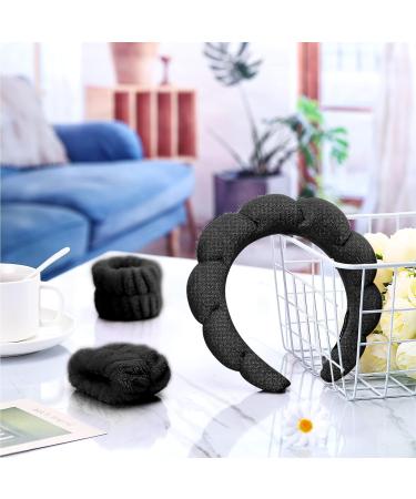 Puffy Spa Headband Set for Women - Black Terry Towel Cloth Fabric Headbands for Skincare, Shower, and Makeup Removal - Buy Online on SooperMarket.com