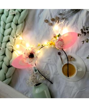 Deer Elk Antler Flower LED Headband Glowing Butterfly Rabbit Bow Light up Hair Hoop Floral Reindeer Cat Ears Hair Band for Women Girls Christmas Party (Yellow) - Buy Online on SooperMarket.com