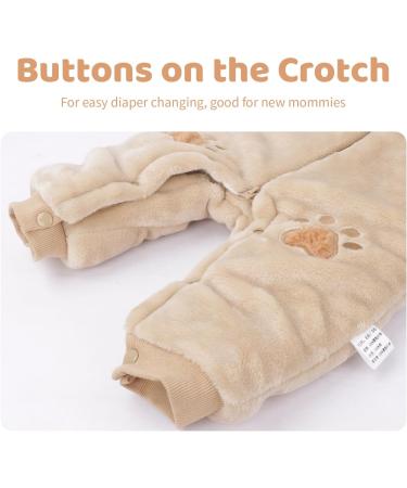 JiAmy Baby Boys Snowsuit | Girls Hooded Romper Winter Jumpsuit | Bear Cartoon Pajamas | Khaki 9-12 Months - Buy Online on SooperMarket.com