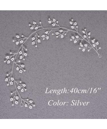 Chargances Bridal Pearl Hair Vine Headband - Boho Wedding Hairpiece for Bride, Bridesmaids, Flower Girls - Silver - Buy Online on SooperMarket.com