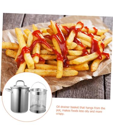 PRETYZOOM 1 Set Fry Pan Stock Pot with Strainer Basket Outdoor Chicken Fryer Fat Storage Can Mesh Steamer Basket Small Roasting Pan Deep Pan with Lid Stainless Steel Pot Soup Pot - Buy Online on SooperMarket.com