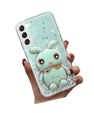Tivenfezk nadoli for samsung galaxy s23 hare hidden stand shell caricature glitter rabbits stand soft silicone bling cell phone case transparent protective cover samsung galaxy s23 green