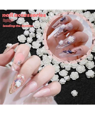 3D Flower Nail Charms 200 Pcs White Acrylic Camellia Rose Flower Nail Art Charms Nail Rhinestones Gems Nail Accessories for DIY Nail Art Design Jewelry Making (White) - Buy Online on SooperMarket.com