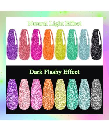 MIZHSE Neon Reflective Glitter Gel Polish Set - Sparkly Diamond Shimmer - Soak Off UV LED - Home & Salon Manicure - Buy Online on SooperMarket.com