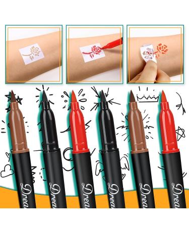 6-PCS Washable Temporary Tattoo Markers for Skin - Skin Safe Tattoo Kit for Teens, Kids & Adults - Body & Face Art Pens with Stencil Papers - Buy Online on SooperMarket.com