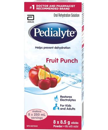 Pedialyte Electrolyte Powder Sticks Oral Rehydration Solution Fruit Punch 8 x 8.5 g Electrolyte Powder Packets & Electrolyte Oral Rehydration Solution Grape 1-L Bottle Drink Flavored + Grape Flavor Fruit Punch 8 Count (Pack of 1) - Buy Online on SooperMarket.com