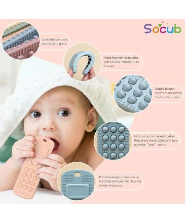 Socub Silicone Baby Teething Toy 2 Pcs Mobile Phone Shape Teether Set for Babies 3-12 Months - BPA Free Pain Relief Chew Toy (Blush/Dusty Lilac) - Buy Online on SooperMarket.com