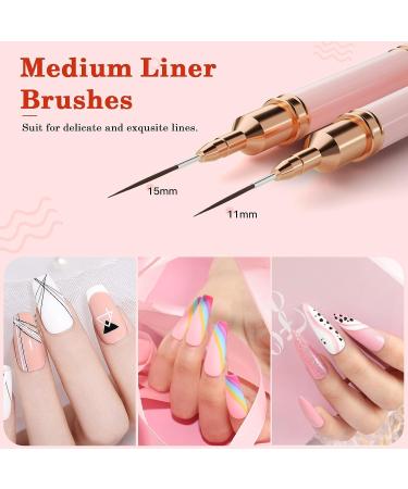 Nail Art Brushes Set - 5PCS Double-Ended Liner Striping Design Brushes for Fine Drawing and Details in Sizes 5/7/9/10/11/15/20/22/25/30 - Light Pink - Buy Online on SooperMarket.com
