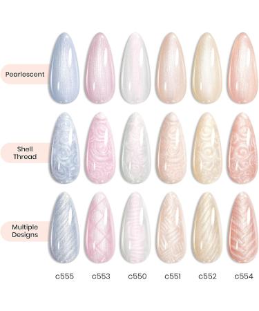 Beetles Pearl Mermaid Gel Nail Polish Set - 6 Shimmer Colors for Salon & Home Manicure | White Pink Blue Glitter Shell Swirl Thread Effect | Soak Off UV LED Gel - Buy Online on SooperMarket.com