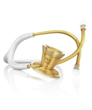 MDF White Glitter Gold ProCardial Cardiology Stethoscope Limited Edition Mprints Lightweight Titanium Adult Dual Head White Glitter Tube Gold Chestpiece-Headset MDF797TGL29K