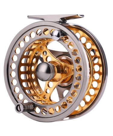 Sougayilang Fly Fishing Reel Large Arbor 2+1 BB with CNC-machined Aluminum Alloy Body and Spool in Fly Reel Sizes 5/6,7/8 A-Golden 5/6 Reel