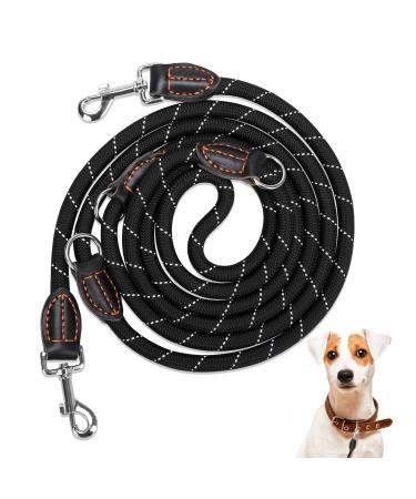 Dog leash for large and medium -sized dogs reflectively adjustable double linen made of nylon with 2 carabin hooks and 3 rings Dog Lead Multifunctional dog leash 3 meters long (black with white)