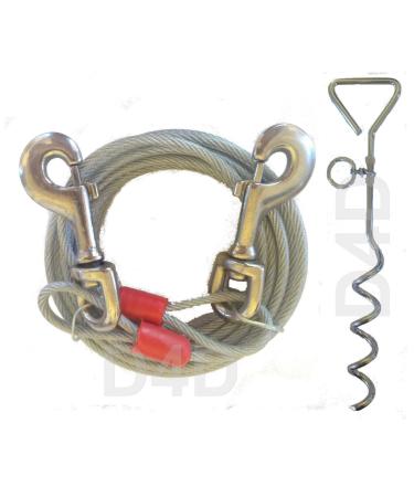 20ft (6m) Dog Tie Out Cable with 16" Spiral Ground Stake Spike