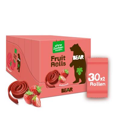 Bear Fruit Roller Strawberry |100% natural ingredientsWithout the addition of sugar |Healthy snack for children & adults |30 bags x 20g |600g